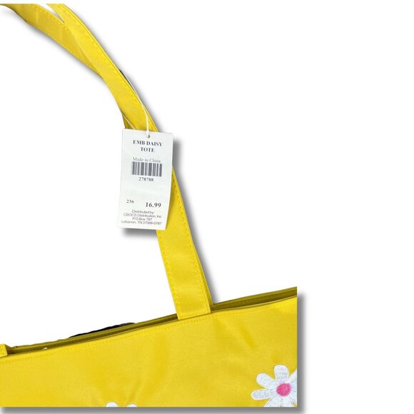 Yellow Embroidered Daisy Tote Bag With Matching Pouch - Picture 5 of 5